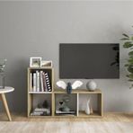 Tdesigno Tdesıgno Maya Kitaplıklı Televizyon Sehpası Ünitesi Kitaplık Meşe Beyaz 90 Cm 4 Raflı