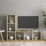 Tdesigno Tdesıgno Onur Kitaplıklı Televizyon Sehpası - Ünitesi -Kitaplık-Meşe Beyaz 120 Cm 6 Raflı