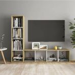 Tdesigno Tdesıgno Rengul Kitaplıklı Televizyon Sehpası - Ünitesi -Kitaplık Meşe-Beyaz 150 Cm 8 Raflı