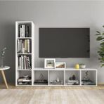 Tdesigno Tdesıgno Yağmur Kitaplıklı Televizyon Sehpası - Ünitesi -Kitaplık-Beyaz 150 Cm 8 Raflı