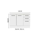 Tdesigno Yale Mutfak Alt Modül 3 Çekmeceli -2 Kapaklı-120 Cm -tezgah Dahil Beyaz
