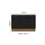 Tdesigno Yale Mutfak Alt Modül 3 Çekmeceli -2 Kapaklı-120 Cm -Tezgah Dahil