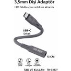 Te-Dos TD-C3327 Type-C-3.5mm Kulaklık Dönüştürücü Hifi Ses Aktarımı Dac Çipli Tak ve Kullan 13CM - Gri