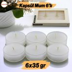 Tealight Kapsül Mum 6X35 gr Dekoratif Mumu Kandil Hediyelik Fitilli Mumluk Şamdan Krem Renk Kokusuz - Kavuniçi - Krem - 1 Adet