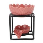 Tealight Mum Tutucu Balmumu Eriyik Sıcak, Seramik Demir Siyah çerçeve Pembe Vintage Esansiyel yağ Brülör, el Işi Tasarım, Anti Kayma, Ev Ve Ofis Için
