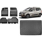 Team Car Citroen Berlingo 2022 Model Seperatörlü 3D Bagaj Havuzu+3d Havuzlu Araca Özel Paspas Takımı - Siyah - Siyah