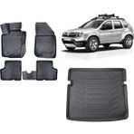 Team Car Dacia Duster 4WD 2012 Model 3D Bagaj Havuzu+3d Havuzlu Araca Özel Paspas Takımı - Siyah - Siyah