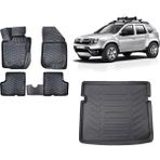 Team Car Dacia Duster 4WD 2013 Model 3D Bagaj Havuzu+3d Havuzlu Araca Özel Paspas Takımı - Siyah - Siyah