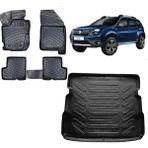 Team Car Dacia Duster 4WD 2022 Model 3D Bagaj Havuzu+3d Havuzlu Araca Özel Paspas Takımı - Siyah - Siyah