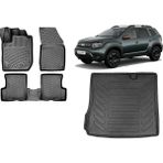 Team Car Dacia Duster (4x2) 2023 Model Yeni Logolu 3D Bagaj Havuzu+3d Havuzlu Araca Özel Paspas Takımı - Siyah - Siyah