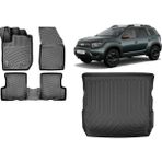 Team Car Dacia Duster (4x4) 2023 Model Yeni Logolu 3D Bagaj Havuzu+3d Havuzlu Araca Özel Paspas Takımı - Siyah - Siyah