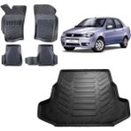 Team Car Fiat Albea 2011 Model 3D Bagaj Havuzu+3d Havuzlu Araca Özel Paspas Takımı - Siyah - Siyah