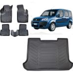 Team Car Fiat Doblo 2006 Model 3D Bagaj Havuzu+3d Havuzlu Araca Özel Paspas Takımı - Siyah - Siyah