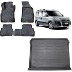 Team Car Fiat Doblo 2017 Model 3D Bagaj Havuzu+3d Havuzlu Araca Özel Paspas Takımı - Siyah - Siyah