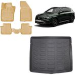 Team Car Fiat Egea Cross 2020 Model Ince Stepneli 3D Bagaj Havuzu+3d Araca Özel Bej Havuzlu Paspas Takımı - Siyah - Bej