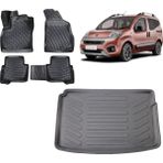 Team Car Fiat Fiorino 2021 Model Halı Zemin 3D Bagaj Havuzu+3d Havuzlu Araca Özel Paspas Takımı - Siyah - Siyah