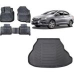 Team Car Honda City 2011 Model 3D Bagaj Havuzu+3d Havuzlu Araca Özel Paspas Takımı - Siyah - Siyah