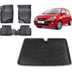 Team Car Hyundai Getz 2003 Model 3D Bagaj Havuzu+3d Havuzlu Araca Özel Paspas Takımı - Siyah - Siyah