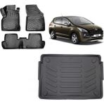 Team Car Peugeot 3008 2011 Model 3D Bagaj Havuzu+3d Havuzlu Araca Özel Paspas Takımı - Siyah - Siyah