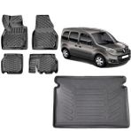 Team Car Renault Kangoo Multix 2016 Model 3D Bagaj Havuzu+3d Havuzlu Araca Özel Paspas Takımı - Siyah - Siyah