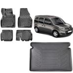 Team Car Renault Kangoo Multix 2017 Model 3D Bagaj Havuzu+3d Havuzlu Araca Özel Paspas Takımı - Siyah - Siyah
