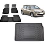Team Car Renault Megane 2 Hatchback 2004 Model 3D Bagaj Havuzu+3d Havuzlu Araca Özel Paspas Takımı - Siyah - Siyah