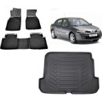 Team Car Renault Megane 2 Sedan 2005 Model 3D Bagaj Havuzu+3d Havuzlu Araca Özel Paspas Takımı - Siyah - Siyah