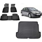 Team Car Renault Megane 2 Sedan 2009 Model 3D Bagaj Havuzu+3d Havuzlu Araca Özel Paspas Takımı - Siyah - Siyah