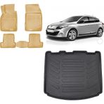 Team Car Renault Megane 3 Sporttourer 2011 Model 3D Bagaj Havuzu+Araca Özel Bej Havuzlu Paspas Takımı - Siyah - Bej