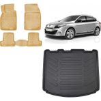 Team Car Renault Megane 3 Sporttourer 2013 Model 3D Bagaj Havuzu+Araca Özel Bej Havuzlu Paspas Takımı - Siyah - Bej