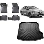 Team Car Renault Megane 4 2022 Model Sağ Cepli 3D Bagaj Havuzu+3d Havuzlu Araca Özel Paspas Takımı - Siyah - Siyah