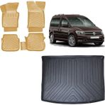 Team Car Volkswagen Caddy 2019 Model 3D Bagaj Havuzu+3d Araca Özel Bej Havuzlu Paspas Takımı - Siyah - Bej
