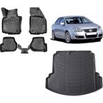 Team Car Volkswagen Jetta 2007 Model 3D Bagaj Havuzu+3d Havuzlu Araca Özel Paspas Takımı - Siyah - Siyah