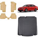 Team Car Volkswagen Jetta 2012 Model (Cepsiz) 3D Bagaj Havuzu+3d Araca Özel Bej Havuzlu Paspas Takımı - Siyah - Bej