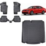 Team Car Volkswagen Jetta 2013 (Cepsiz) Model 3D Bagaj Havuzu+3d Havuzlu Araca Özel Paspas Takımı - Siyah - Siyah