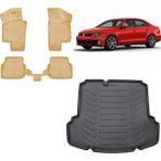Team Car Volkswagen Jetta 2013 Model (Cepli) 3D Bagaj Havuzu+3d Araca Özel Bej Havuzlu Paspas Takımı - Siyah - Bej
