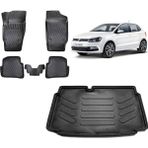 Team Car Volkswagen Polo 2016 Model Alt Kademe 3D Bagaj Havuzu+3d Havuzlu Araca Özel Paspas Takımı - Siyah - Siyah