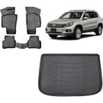 Team Car Volkswagen Tiguan 2009 Model 3D Bagaj Havuzu+3d Havuzlu Araca Özel Paspas Takımı - Siyah - Siyah