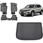 Team Car Volkswagen Tiguan 2012 Model 3D Bagaj Havuzu+3d Havuzlu Araca Özel Paspas Takımı - Siyah - Siyah