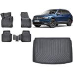 Team Car Volkswagen Tiguan Alt Kademe 2023 Model 3D Bagaj Havuzu+3d Havuzlu Araca Özel Paspas Takımı - Siyah - Siyah