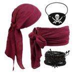 TEBIEKOY 4 adet cadılar bayramı korsan kostüm aksesuarları kadın seti korsan şapka korsan başörtüsü Bandanas kemer erkekler için elbise rönesans Viking aksesuarları, Şarap, Large