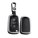TECART Akıllı araba anahtarı kılıfı kapak Kia Rio Ceed Pro Ceed Carens Picanto Sorento Sportage Soul Venga deri deseni taşınabilir koruyucu kılıf anahtar kılıfı aksesuar anahtar A 3 tuş, Gümüş Siyah,