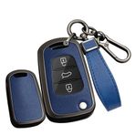 TECART Akıllı araba anahtarı kılıfı kapak Kia Rio Ceed Pro Ceed Carens Picanto Sorento Sportage Soul Venga deri deseni taşınabilir koruyucu kılıf anahtar kılıfı aksesuar anahtar B 3 tuş, Siyah, mavi,