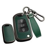 TECART Akıllı araba anahtarı kılıfı kapak Kia Rio Ceed Pro Ceed Carens Picanto Sorento Sportage Soul Venga deri deseni taşınabilir koruyucu kılıf anahtar kılıfı aksesuar anahtar B 3 tuş, Siyah, yeşil,