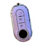 TECART Anahtar Fob kapak Fit Fiat 500 500 C Brava yumuşak TPU anahtar durumda anahtarlık anahtar kabuk kutusu tutucu aksesuarları 3 düğme, Mor, 3 button