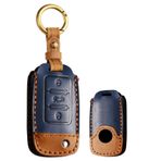 TECART Anahtar Fob Kapak Fit Volkswagen Atlas Golf GTI Jetta Passat Tiguan Beetle Flip 3 Düğmeler Deri Anahtarlık Kılıf, Mavi