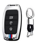 TECART Anahtar Fob Kılıf Kapak Fit Kia NIRO Forte Optima Sorento Rio Soul EV Sportage Anahtar Aksesuarları Koruyucu 3/4 Düğmeler, 3 Düğme-kısa Anahtarlık-gümüş, 3 button-short keychain-Silver