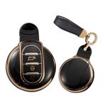 TECART Anahtarlık kapak Fit BMW Mini Cooper yumuşak TPU anahtarlık anahtar durumda anahtar kabuk aksesuarları koruyucu 3 düğme, R-siyah, R-keychain