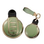 TECART Anahtarlık kapak Fit BMW Mini Cooper yumuşak TPU anahtarlık anahtar durumda anahtar kabuk aksesuarları koruyucu 3 düğme, R-yeşil, R-keychain