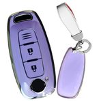 TECART Araba anahtarı Fob Fit Nissan X-trail T33 Qashqai yumuşak TPU anahtar durumda anahtarlık anahtar kabuk tutucu aksesuarları 3 düğme, Bir düğme-mor, 3 button